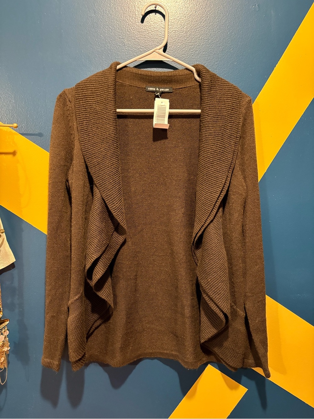 Cable & Gauge Brown Mid-weight Open Front Cardigan NWOT